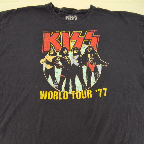 Kiss Other - Kiss World Tour 77 Band Crew Neck Graphic T Shirt Mens Size 3XL Black Red